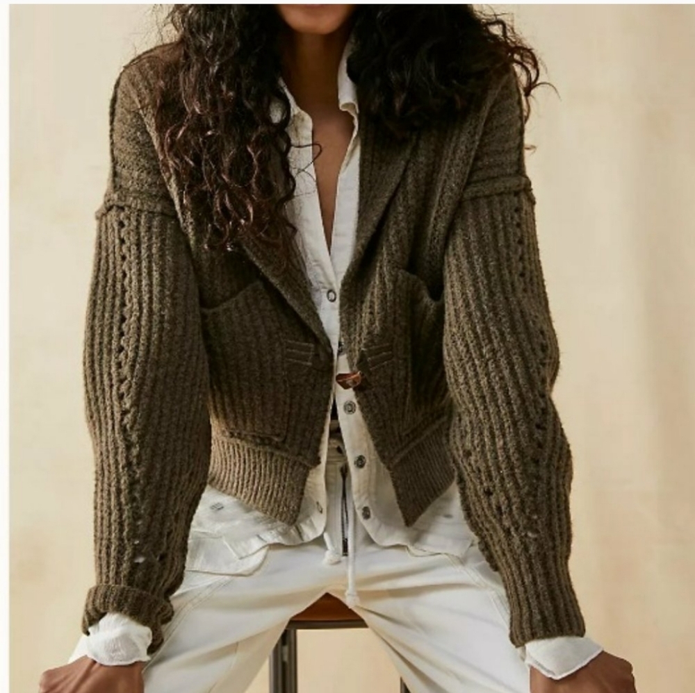Free People Jackson Cardi in Pine Cone Color size XS